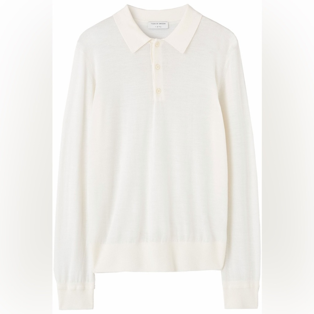 NEW Tiger of Sweden Ivory Long Sleeve Wool Polo